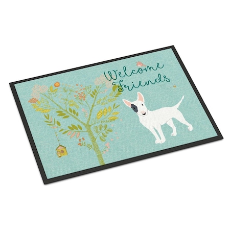 Carolines Treasures Welcome Friends White Patched Bull Terrier Indoor or Outdoor Mat, 24 x 36 in. BB7607JMAT